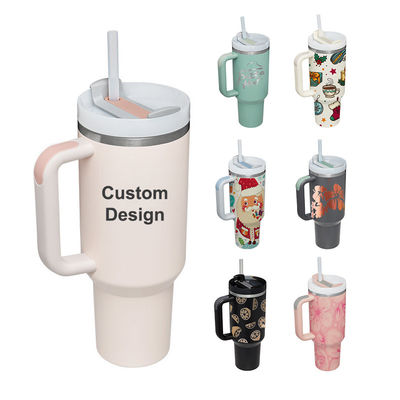 Patrón personalizado de estilo americano 40oz Tumbler con mango de tapa y paja de acero inoxidable Vacuo Copo aislado