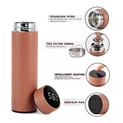 Botella de agua LED digital inteligente personalizada Flasca de infusión de té Flasca de termo aislada al vacío con tapa