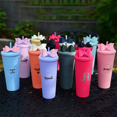 16 oz 24 oz Taza de café de doble pared de plástico irisante Tazas mate tumbler con paja