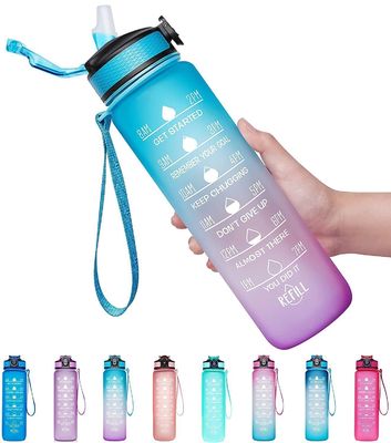 Botella de agua motivacional para gimnasio, marcado de tiempo de deporte, plástico congelado, libre de BPA.