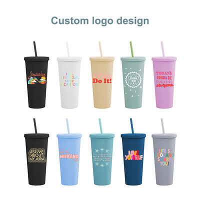Copo de agua de plástico reutilizable AS PP Tumbler con paja y tapa con logotipo personalizado para taza de viaje de café helado