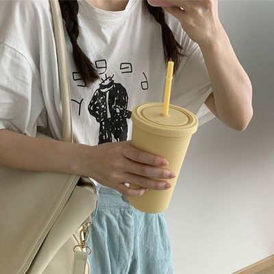 Copo de agua de plástico reutilizable AS PP Tumbler con paja y tapa con logotipo personalizado para taza de viaje de café helado