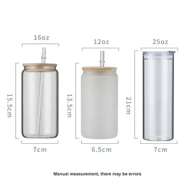 12oz/16oz/25oz Taza de cerveza con forma de lata de sublimación con tapa de bambú y paja