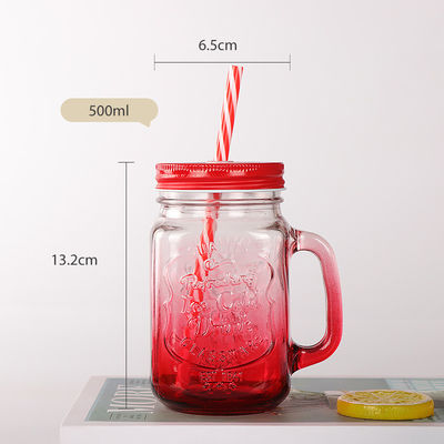Tazas de vidrio personalizadas 500 ml de vidrio Mason claro y agua de jugo de copa de cola con paja y tapa