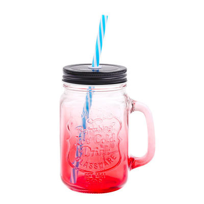 Tazas de vidrio personalizadas 500 ml de vidrio Mason claro y agua de jugo de copa de cola con paja y tapa