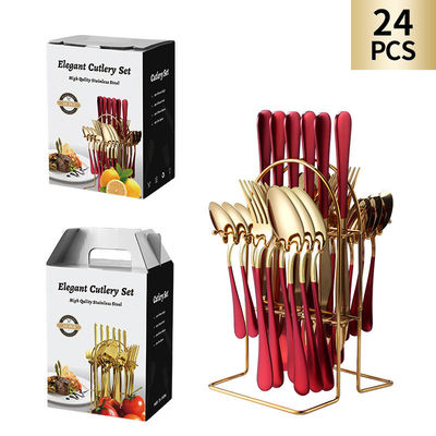 24 piezas de acero inoxidable cubiertos cuchillo horquilla cuchara cubiertos de escritorio con caja de regalo