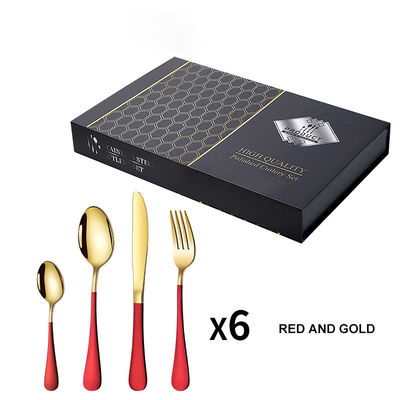 24 piezas de acero inoxidable cubiertos cuchillo horquilla cuchara cubiertos de escritorio con caja de regalo