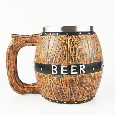 550 ml de mango de madera de acero inoxidable taza de café de cerveza con 304 interior y ABS exterior