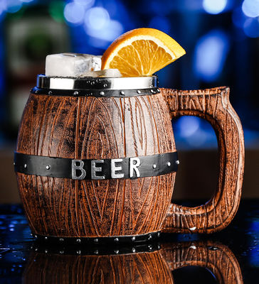 550 ml de mango de madera de acero inoxidable taza de café de cerveza con 304 interior y ABS exterior