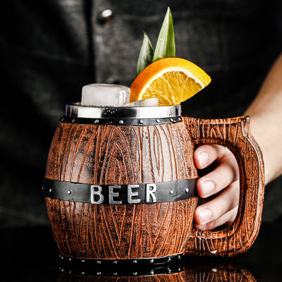 550 ml de mango de madera de acero inoxidable taza de café de cerveza con 304 interior y ABS exterior