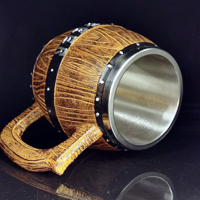 550 ml de mango de madera de acero inoxidable taza de café de cerveza con 304 interior y ABS exterior