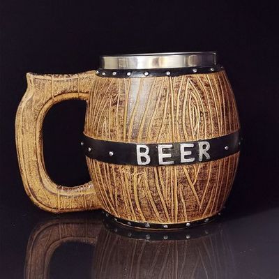550 ml de mango de madera de acero inoxidable taza de café de cerveza con 304 interior y ABS exterior
