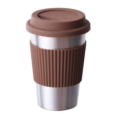 Taza de café de acero inoxidable personalizada 17 oz doble pared 18/8 tumbler con manga de silicona