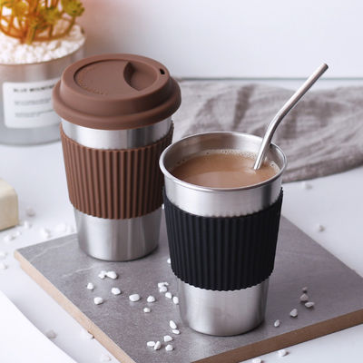 Taza de café de acero inoxidable personalizada 17 oz doble pared 18/8 tumbler con manga de silicona