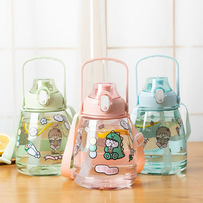Conveniente botella de agua deportiva de boca ancha de diseño personalizado de plástico claro con paja