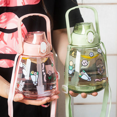 Conveniente botella de agua deportiva de boca ancha de diseño personalizado de plástico claro con paja