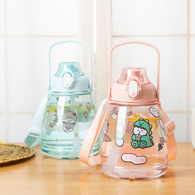 Conveniente botella de agua deportiva de boca ancha de diseño personalizado de plástico claro con paja