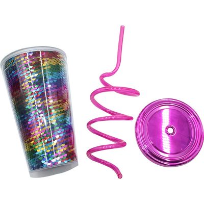 Logotipo personalizado Glitter Tumbler con paja y tapa para el flujo de agua con recubrimiento anticorrosión