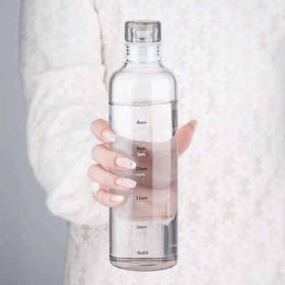Estilo de diseño minimalista Botella de agua de vidrio de borosilicato libre de BPA de 500 ml con marcador de tiempo