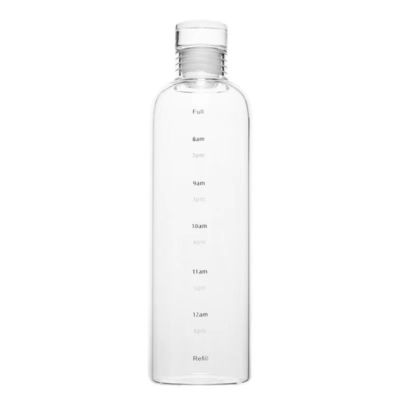 Estilo de diseño minimalista Botella de agua de vidrio de borosilicato libre de BPA de 500 ml con marcador de tiempo