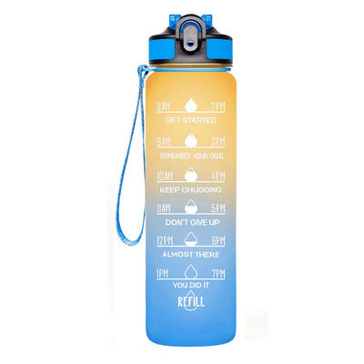 Botella de agua deportiva de 1L con marcador de tiempo y paja directa libre de BPA