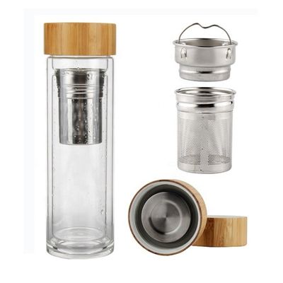 Botella de agua de vidrio de alto borosilicato de 350 ml con infusor de taza de separación de té y agua incluido