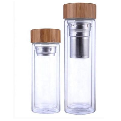 Botella de agua de vidrio de alto borosilicato de 350 ml con infusor de taza de separación de té y agua incluido