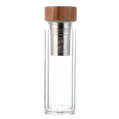 Botella de agua de vidrio de alto borosilicato de 350 ml con infusor de taza de separación de té y agua incluido