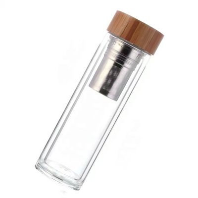 Botella de agua de vidrio de alto borosilicato de 350 ml con infusor de taza de separación de té y agua incluido
