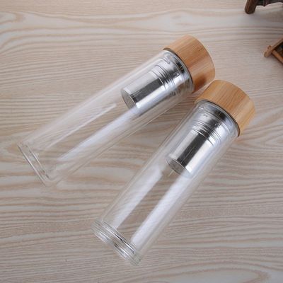 Botella de agua de vidrio de alto borosilicato de 350 ml con infusor de taza de separación de té y agua incluido