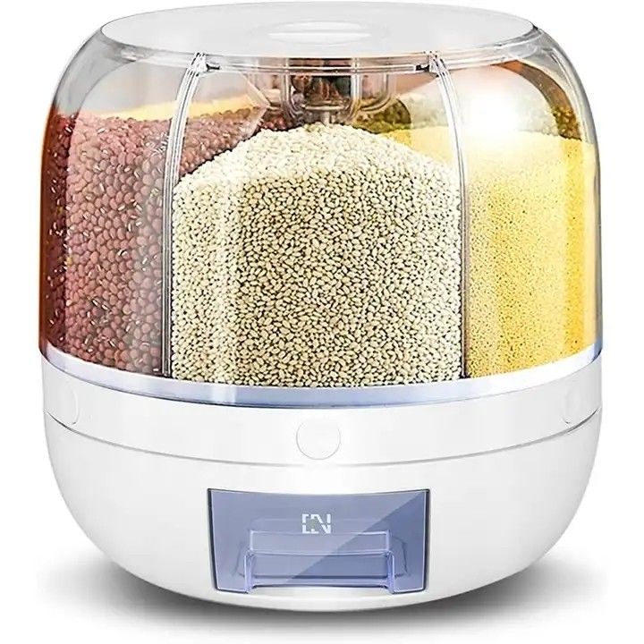 Dispensador de grano de alimentos giratorio de 6 cuadrículas a prueba de humedad de cocina con caja de arroz con logotipo personalizado