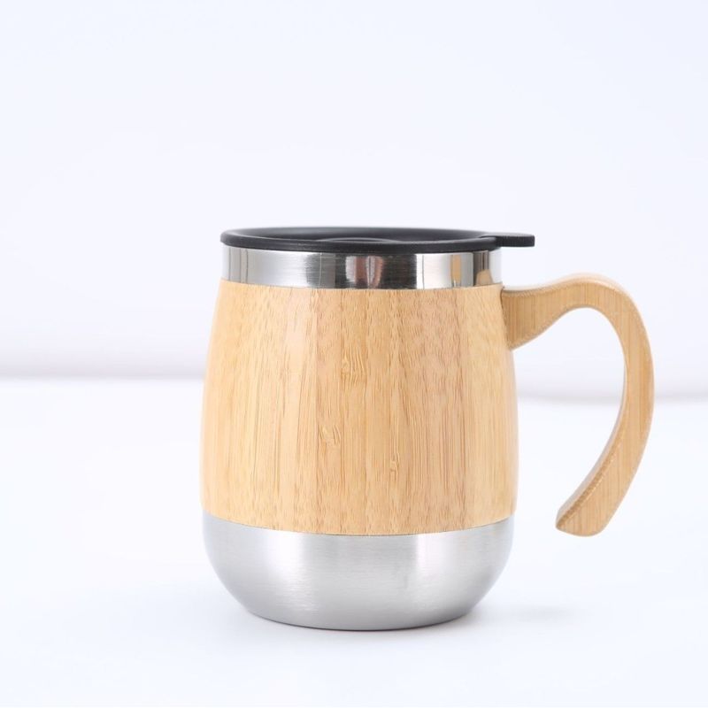 450 ml de copa de acero inoxidable de bambú estilo de diseño clásico y accesorios de agarre de mano para su
