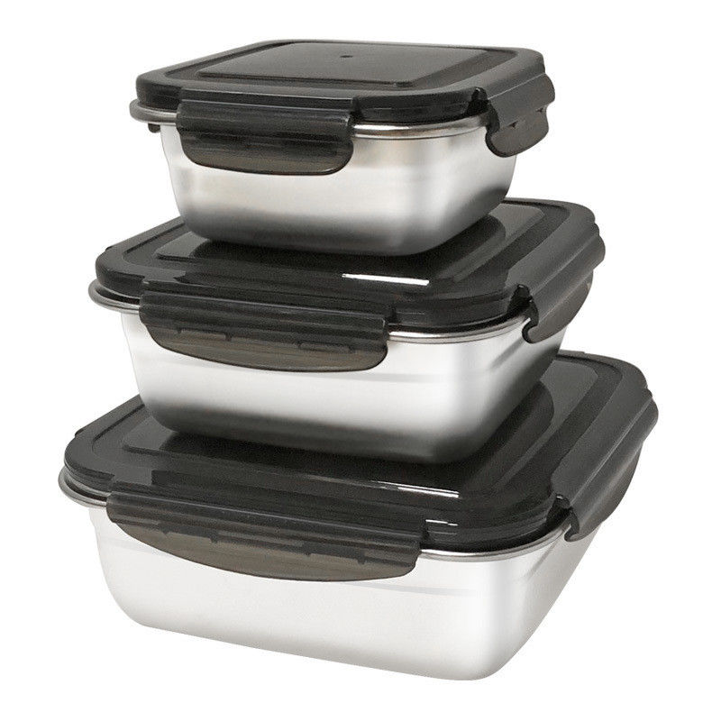 Rectángulo 400/750/1200ml de acero inoxidable Bento Set de la caja de almuerzo con tapas de bloqueo y duradero