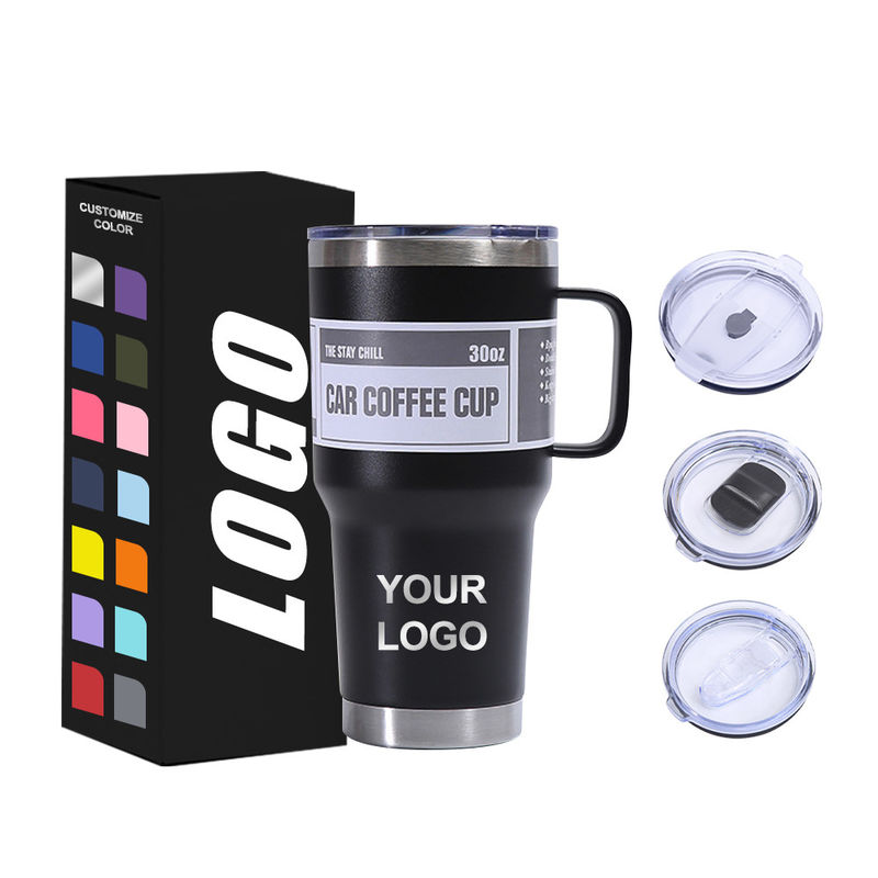 Taza metálica de doble pared impermeable con tapa de mango y paja Disfrute de su café en cualquier momento