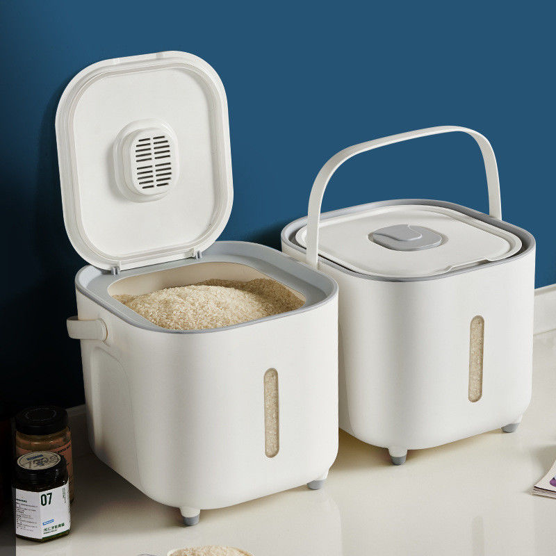 Logotipo personalizable Contenedor de almacenamiento de arroz de plástico PP de grado alimentario con cuchara de 5-10 kg de carga