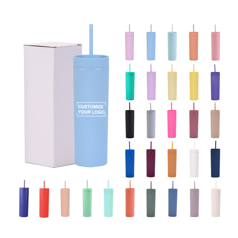 186g de acrílico personalizado de colores pastel 16oz copas de plástico reutilizables con paja