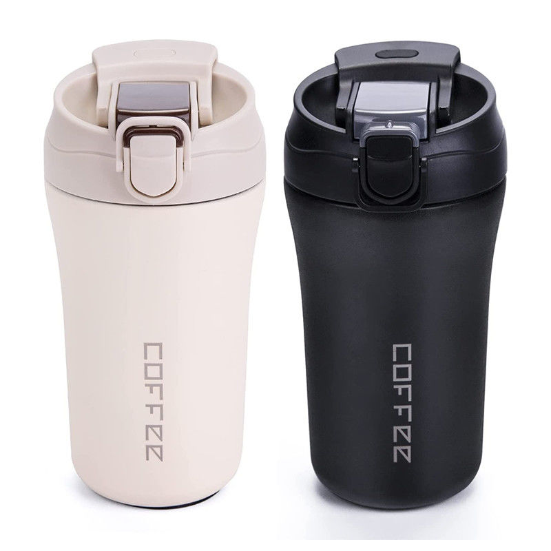 Taza de café de viaje aislada al vacío de acero inoxidable de 14 oz/400 ml con tapa y paja