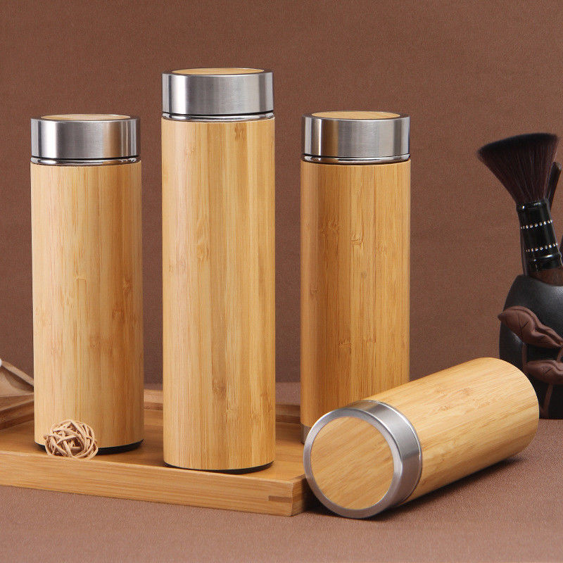 Adultos Envasador de acero inoxidable de bambú de doble pared ecológico para té y café