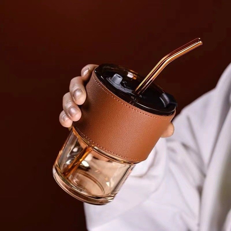 Tazas de café transparentes con tapa y pajitas para BPA libre de fugas de vidrio vintage a prueba de tumbler