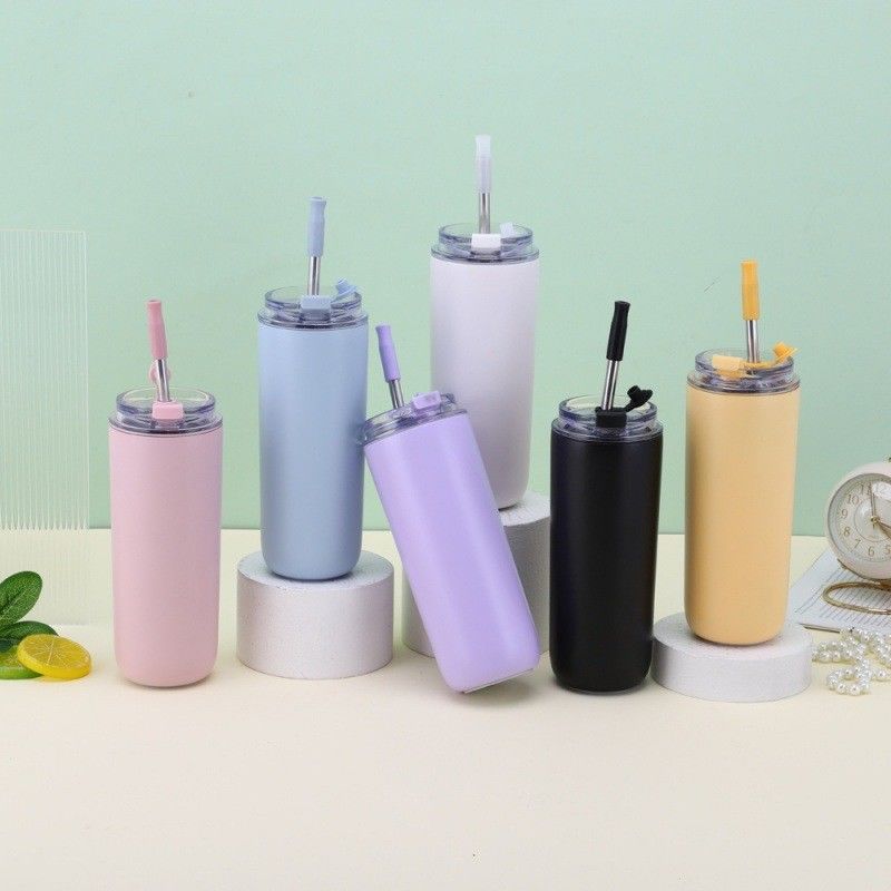 7.6*19.7CM Portátil de acero inoxidable copa de café tumbler con paja y tapas libre de BPA