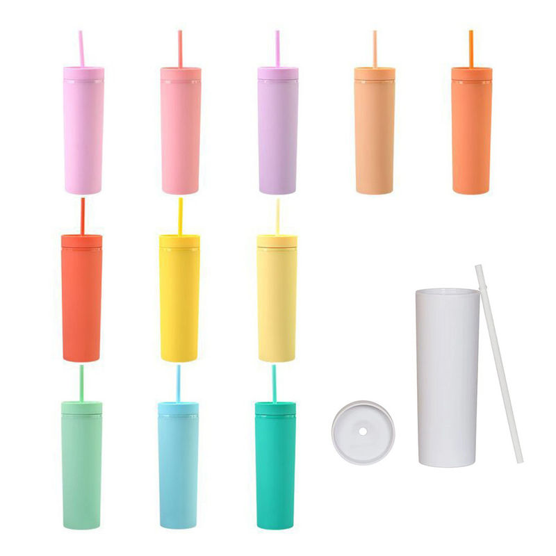 Capacidad de 16 oz Tumblers personalizados de doble pared con tapa y paja hechos de plástico PP