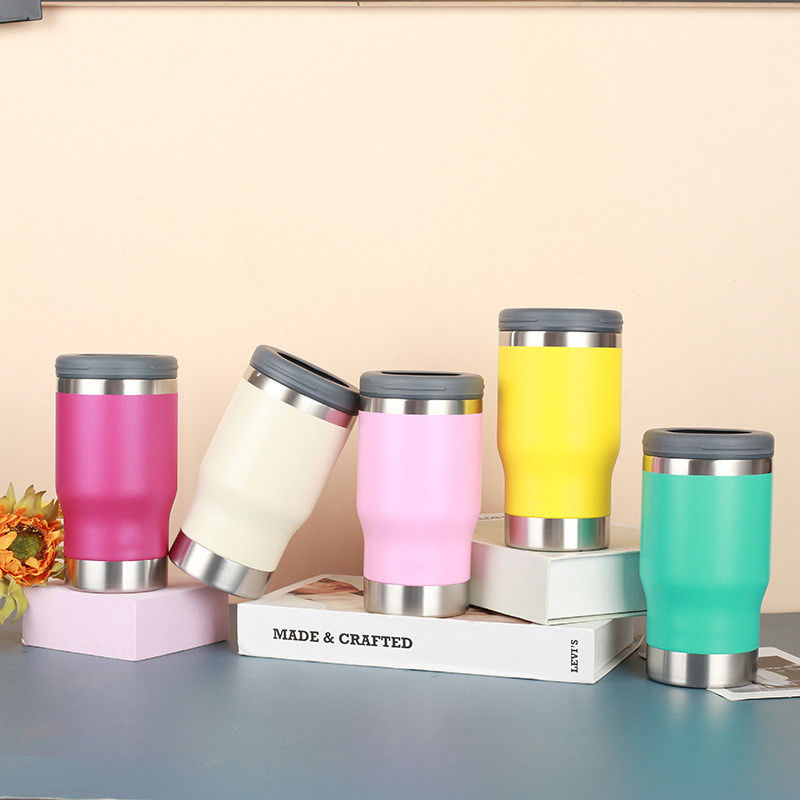 Estilo minimalista Custom 14 oz de acero inoxidable de doble pared vacío aislado la cerveza puede enfriador con abrebotellas