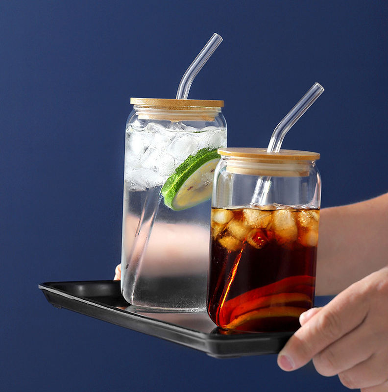 Cocina Botella de agua de vidrio libre de borosilicato BPA con tapas de bambú y paja de vidrio