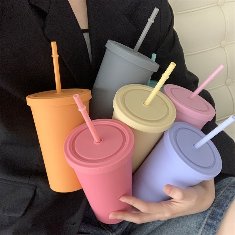 Copo de agua de plástico reutilizable AS PP Tumbler con paja y tapa con logotipo personalizado para taza de viaje de café helado