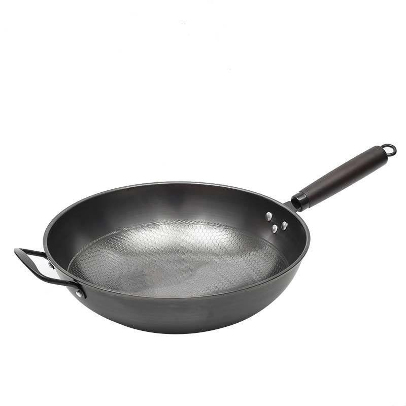 Estilo minimalista No pegado panal de miel 34cm Hierro puro Wok de freír Sostenible y duradero