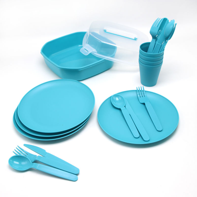 4 persona portátil Pigmentado Outdoor Servidor de mesa conjunto incluye cuchillo de cuchara de tenedor