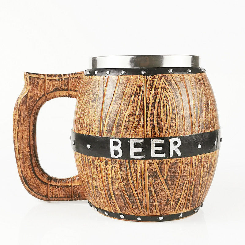 550 ml de mango de madera de acero inoxidable taza de café de cerveza con 304 interior y ABS exterior