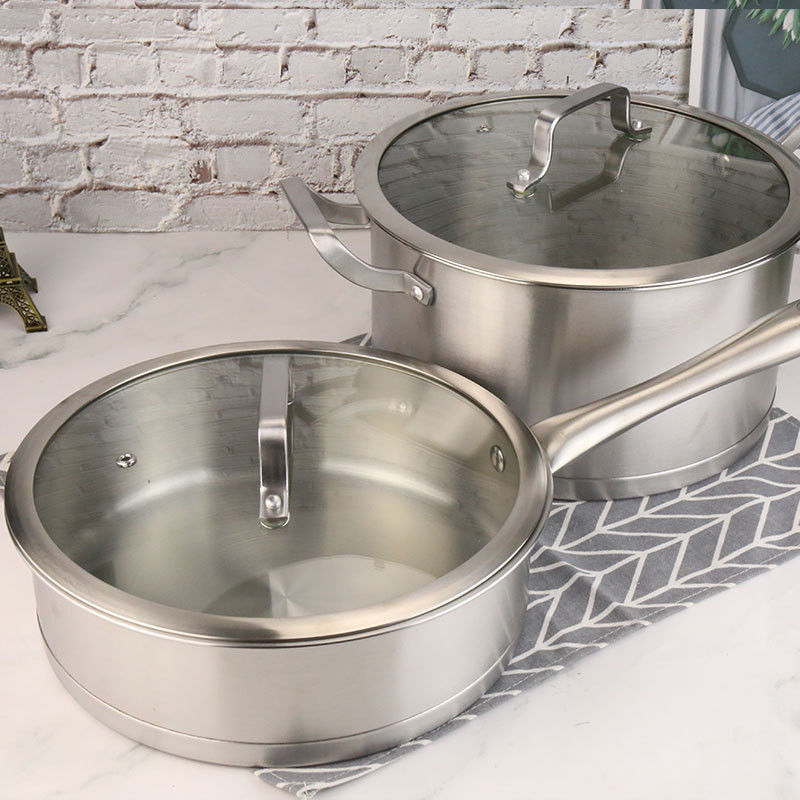 1.65kg Set de utensilios de cocina Ollas de cocina y sartenes de acero inoxidable Cocinar con cubierta de vidrio