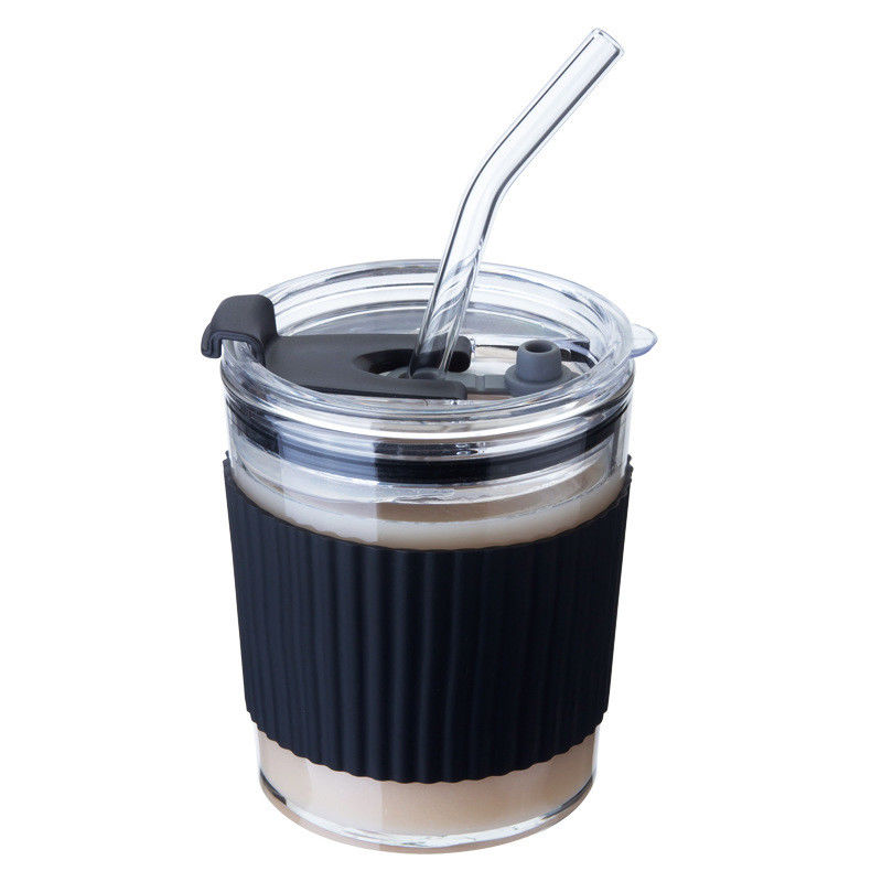 Tazas de café portátiles para acompañamiento femenino, vidrio de té de leche fría con mango y tapa de paja